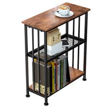 Simple Rustic Side Table with 3-Tier Storage Shelf