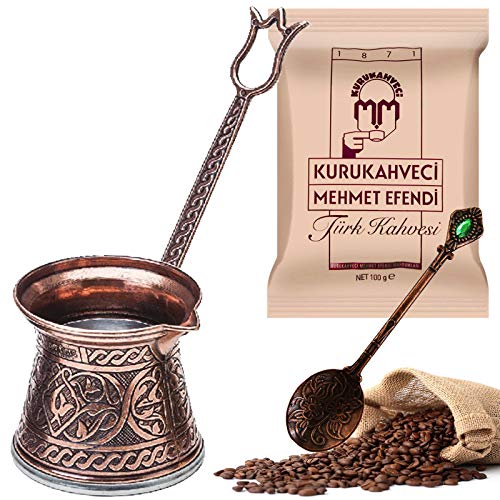 Copper Design Turkish Coffee Pot & 100g Turkish Coffee