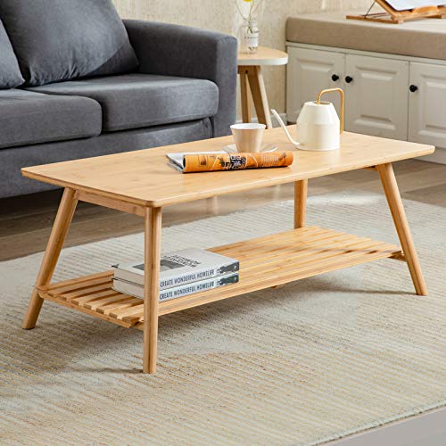 Foldable Bamboo Coffee Table with Open Storage