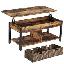 Rolanstar Lift Top Coffee Table with Storage and Rattan Baskets