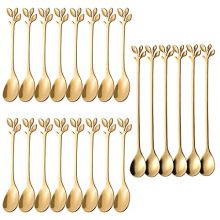 AnSaw 6 Pcs 7.4" Gold Leaf Long Handle Tea Spoons