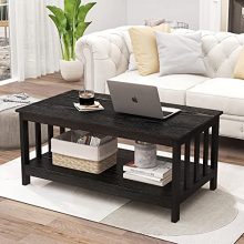 Black Mission Coffee Table with Storage Shelf