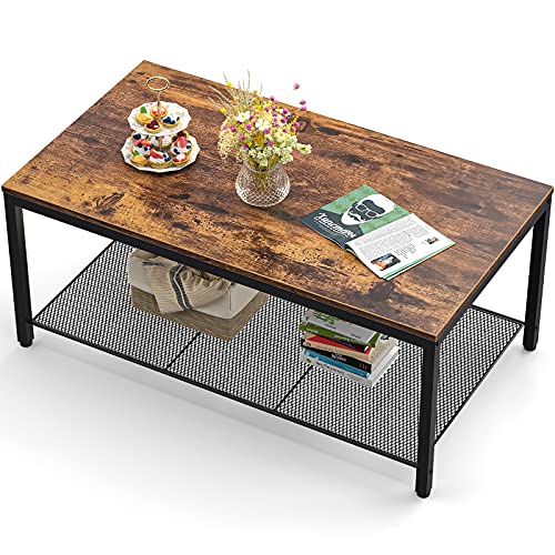 Industrial Large Modern Coffee Table with Storage Shelf