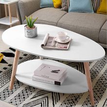 Coffee Table-Oval Wood with Open Shelving for Storage
