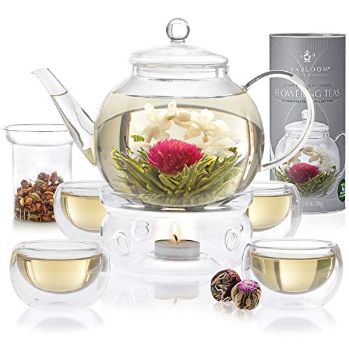 Stovetop Safe Glass Teapot Tea Glass Infuser & 12 Flowering Teas