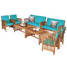 Tangkula 8 PCS Outdoor Acacia Wood Sofa