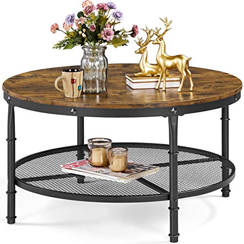 YAHEETECH 2-Tier Rustic Round Coffee Table