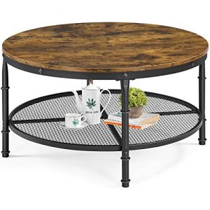 YAHEETECH 2-Tier 35.5in Industrial Round Coffee Table