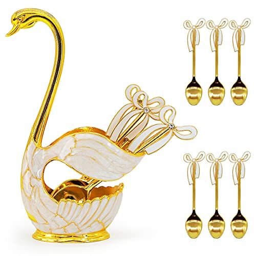 Coffee Spoon Set, Swan Base Holder with 6pcs