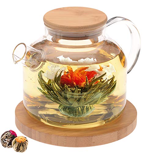 Teabloom Stovetop Safe Glass Teapot with Bamboo Lid