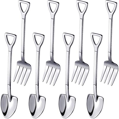 8 Pieces Shovel Spoon Fork Stainless Steel
