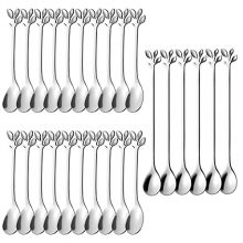 AnSaw 6 Pcs 7.4" Silver Leaf Long Handle Tea Spoons