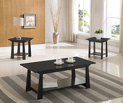 Black Finish Wood Coffee Table & 2 End Tables Occasional Set