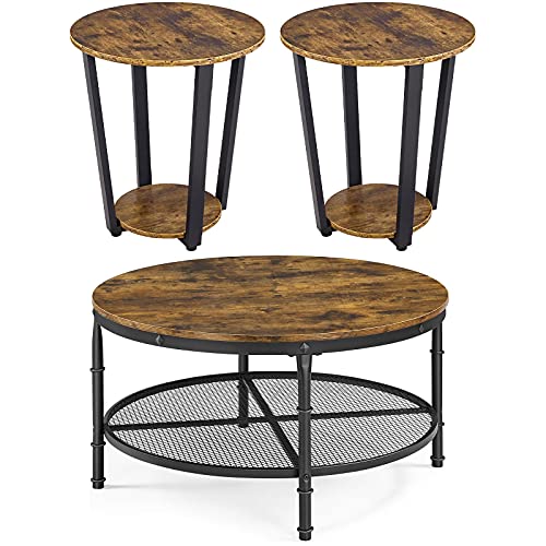 Rustic Brown 3-Piece Rustic Coffee Table and Side Table Set