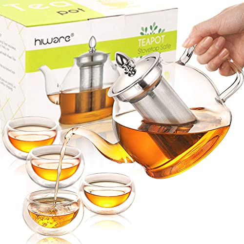 32 OZ Glass Teapot with Removable Infuser and 4 Cups