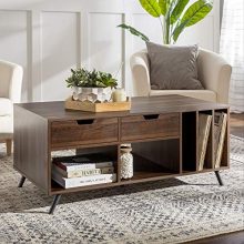 Wood Rectangle Coffee Table Drawer Dark Walnut