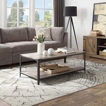 Gray Wash Coffee Table with Storage Shelf Metal Frame