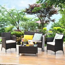 Tangkula 4-PCS Patio Rattan Conversation Set