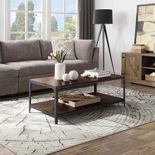 Dark Walnut Coffee Table Storage Shelf Metal Frame
