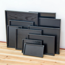 Japanese Style Black Set Rectangle Wooden Tray