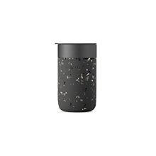 Enjoy Your Beverages On-the-Go with Porter Ceramic Mug - Terrazzo Charcoal 16 Ounces, Protective Silicone Sleeve, Reusable Cup for Coffee or Tea - Portable and Dishwasher Safe.