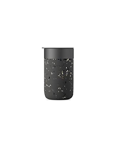 Enjoy Your Beverages On-the-Go with Porter Ceramic Mug - Terrazzo Charcoal 16 Ounces, Protective Silicone Sleeve, Reusable Cup for Coffee or Tea - Portable and Dishwasher Safe.