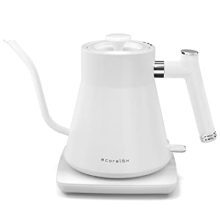 Precision Pouring with Gooseneck Electric Kettle - Ideal for Pour Over Coffee and Tea - 100% Stainless Steel Inner - Leak-Proof Design - 1200W Rapid Heating - Strix Boil-Dry Safety - 0.8L Capacity - Matte White.