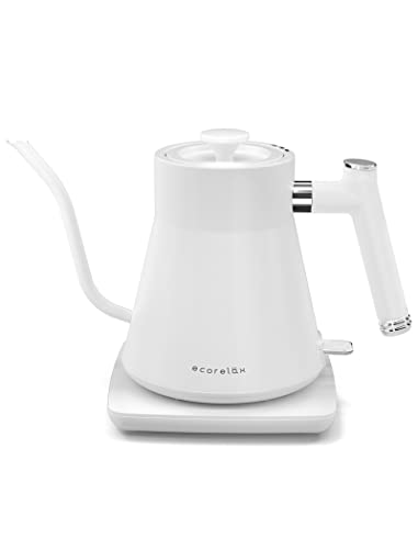 Precision Pouring with Gooseneck Electric Kettle - Ideal for Pour Over Coffee and Tea - 100% Stainless Steel Inner - Leak-Proof Design - 1200W Rapid Heating - Strix Boil-Dry Safety - 0.8L Capacity - Matte White.