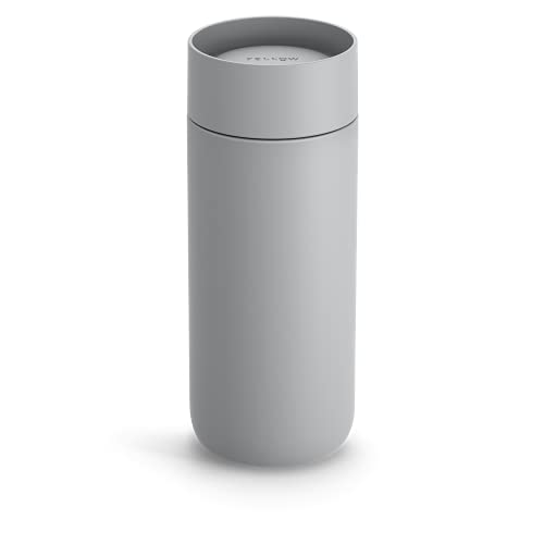 Fellow Carter Transfer Mug with 360º Sip Lid - Open High Coffee To-Go Tumbler with Ceramic Interior, Vacuum-Insulated Stainless Metal, Matte Gray, 16 oz Cup.