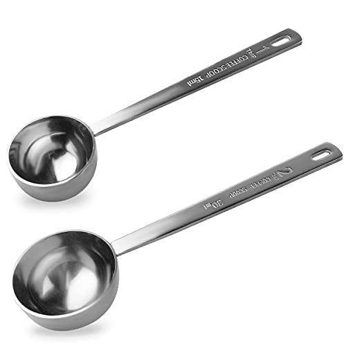 2 Pcs Coffee Scoop 18/8 Stainless Metal Measuring Coffee Spoon Set 1 Tablespoon (15ML) & 2 Tablespoon (30ML) Lengthy Deal with Spoons Steel Tablespoon for Coffee Tea Milk Powder Coffee Beans Sugar Flour.