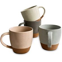 Mora Ceramic Large Latte Mug Set of 4, 16oz - Microwavable, Porcelain Coffee Cups With Large Deal with - Fashionable, Boho, Distinctive Model For Any Kitchen. Microwave Secure Stoneware - Assorted Neutrals.