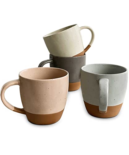 Mora Ceramic Large Latte Mug Set of 4, 16oz - Microwavable, Porcelain Coffee Cups With Large Deal with - Fashionable, Boho, Distinctive Model For Any Kitchen. Microwave Secure Stoneware - Assorted Neutrals.
