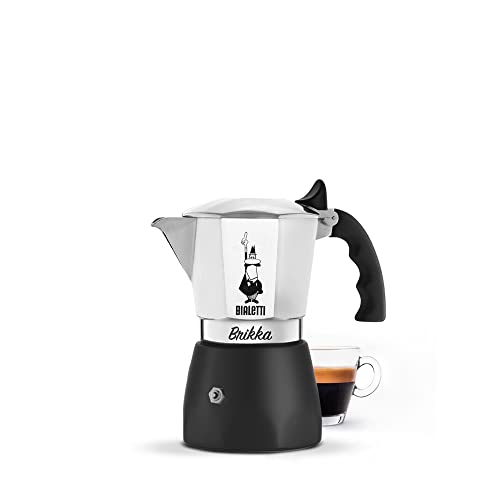 Bialetti - New Brikka, Moka Pot, the Only Stovetop Coffee Maker Capable of Producing a Crema-Wealthy Espresso, 2 Cups (3.38 Oz), Aluminum and Black.