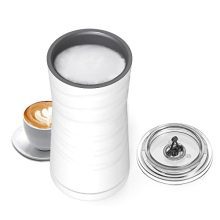 4-in-1 Electric Milk Frother and Steamer with Dual Whisks: Perfectly Frothed Milk for Hot and Cold Beverages, Automatic Shut-off, Easy Cleaning and Silent Operation.