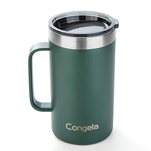 Congela Gifts for Dad Fathers Day 22oz Green Stainless steel insulated coffee mug with deal with, large measurement, vacuum tea cup with Tritan lid for hot and cold drinks, (Forest, 22oz).