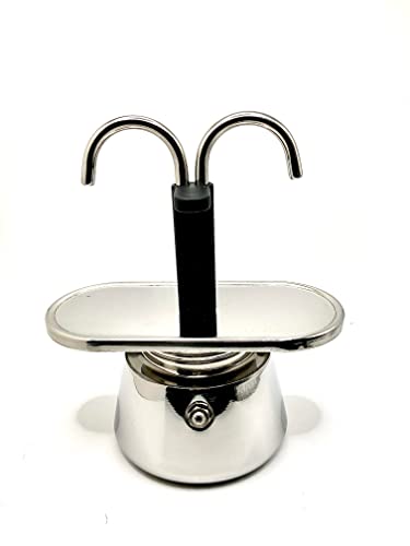 BRV Kitchen Mini 2 Cup Moka Pot - New Technology Nice Flavored Italian Model - Scrumptious Espresso Espresso Maker - Easy to Use &  Clear - Stainless Metal Silver.