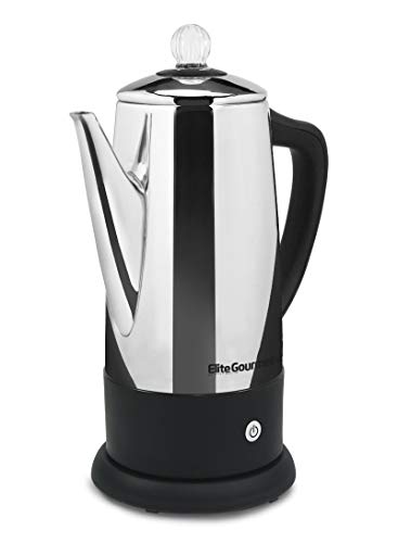 Brew Your Coffee to Perfection with the Elite Gourmet EC-120# Electric Coffee Percolator - Featuring Keep Heat, Clear Brew Progress Knob, Cool-Touch Handle, Cordless Serving, and 12-Cup Capacity in Stainless Steel!