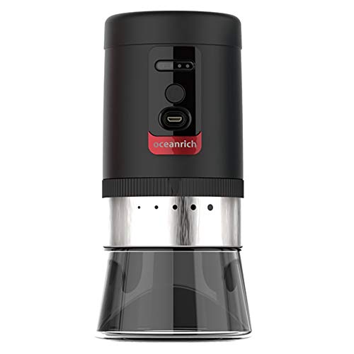 Fresh Coffee on the Go: Electric Portable Espresso Machine with Small Ceramic Burr Coffee Bean Grinder - 5 Grind Levels for Camping and Travel with USB Power.