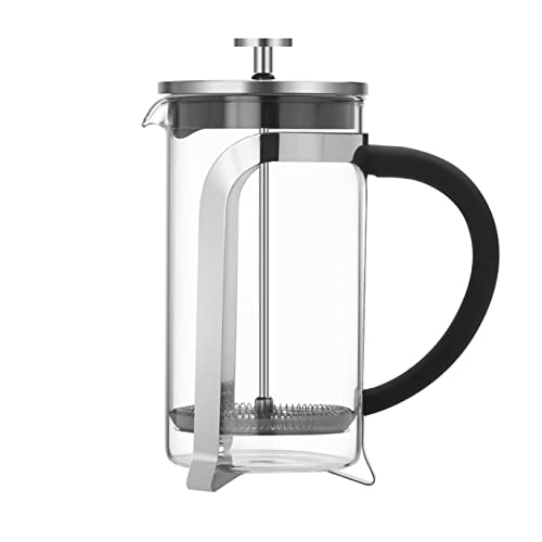 Stainless Steel French Press Coffee Maker with Heat-Resistant Glass, 4-Level Filtration, 34oz Capacity.