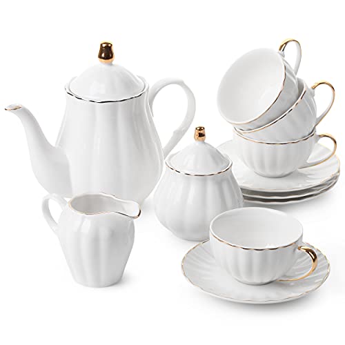 BTaT Classic 13-Piece White Porcelain Tea Set