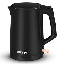 Efficient and Safe Electric Kettle - 1.7L Double Wall Hot Water Boiler with Food Grade Stainless Steel Interior - Cool Touch Tea Kettle - Wide Mouth - LED Indicator - Auto Shut-Off and Boil Dry Safety - Sleek Black Design
