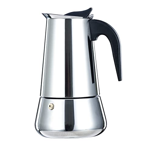 Stainless Steel Stovetop Espresso Maker - Induction-Capable Italian Coffee Moka Pot for Cafe Percolator - Silver, 12-Cups.