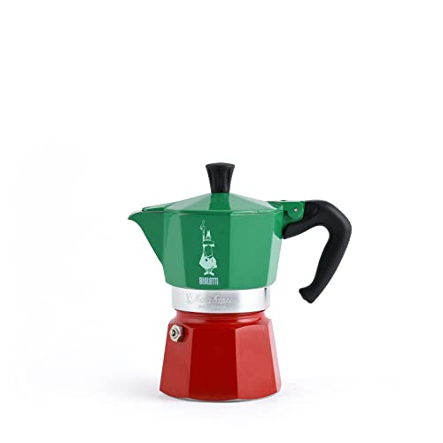 Bialetti's Express Italia Collection: 6-Cup Stovetop Espresso Maker in Red, Green and Silver, Craft Authentic Italian Espresso with Aluminium Perfection.