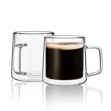 10oz Glass Coffee Mugs, Double Wall Insulated Glass Mugs with Deal with, Clear Espresso Mugs for Latte, Cappuccino, Tea Bag, Set of 2.