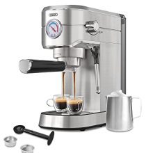 Gevi 20 Bar Compact Professional Espresso Coffee Machine with Milk Frother/Steam Wand for Espresso, Latte and Cappuccino, Stainless Metal, 35 Oz Detachable Water Tank.