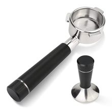 54mm bottomless portafilter with aluminum alloy handle and tamper, designed for Breville espresso machines. Provides real-time extraction visibility for perfect espresso. 