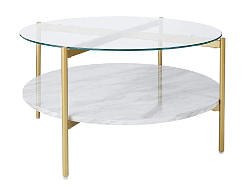 Round Coffee Table with Glass & Faux Marble