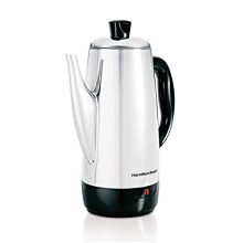 Vintage Style Hamilton Electric Percolator Coffee Maker with Quick Brew and Stainless Steel Body.
