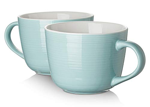 Coffee Mug, Ceramic Soup Mugs with Handles, 17 Oz Wide Large Coffee Mugs Set of 2, Mug for Latte, Cappuccino, Tea, Green Coffee Mugs Dishwasher & Microwave Safe.