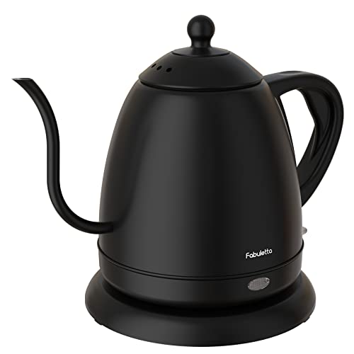 Elevate Your Brewing Experience with Fabuletta Electric Gooseneck Kettle - 100% Stainless Steel, Perfect for Coffee & Tea, Auto Shut-Off, 0.8L Capacity, 1200W Quick Heating - Matte Black.